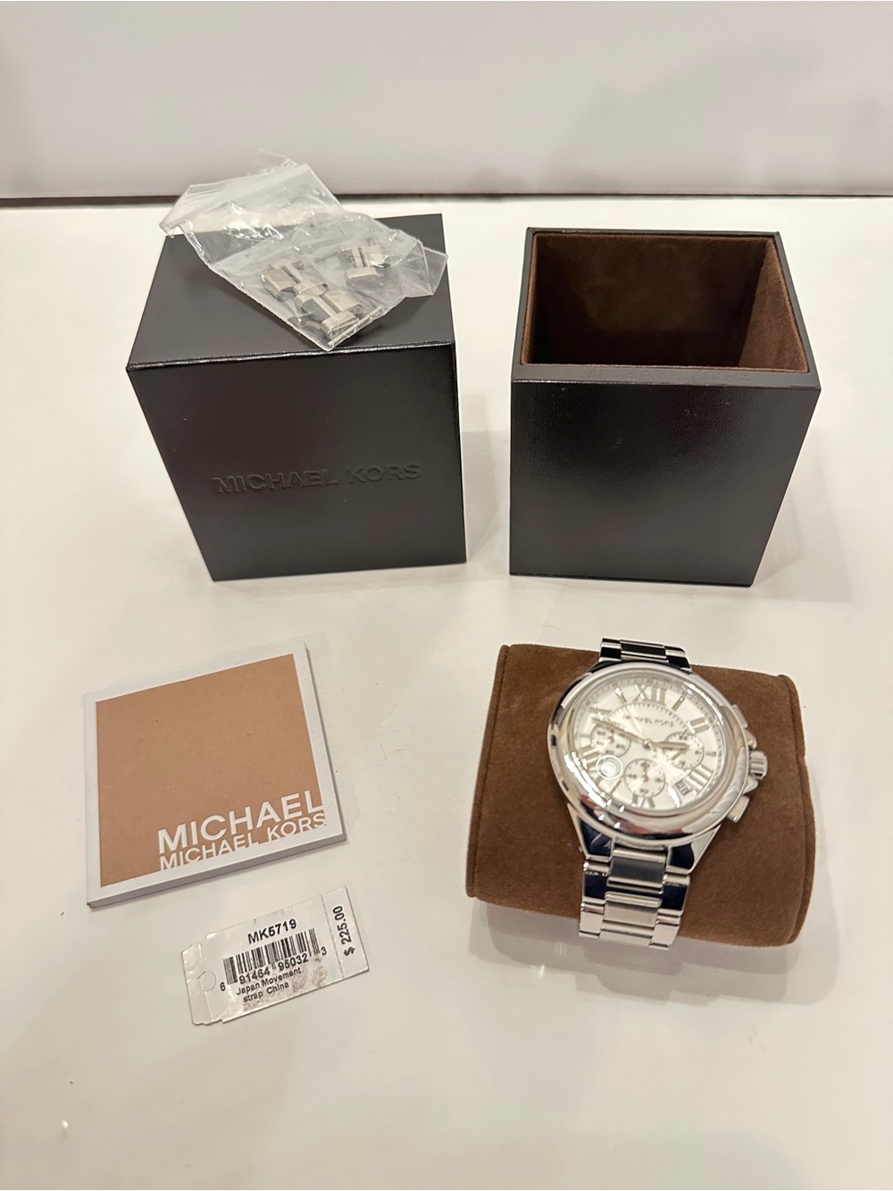Michael Kors Bradshaw Silver Stainless Steel Chronograph Watch with White Dial